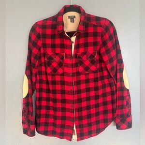 Classic Roots Canadian Plaid Shirt with Elbow Patches